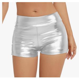 Women's Metallic Rave Booty Shorts Shiny High Waisted Bottoms for Dance Festival, Small