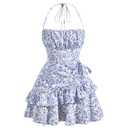 Floerns Women's Floral Halter Ruffle Tiered Cute Summer Mini Dress Milkmaid Vacation Sundress Blue and White, Medium