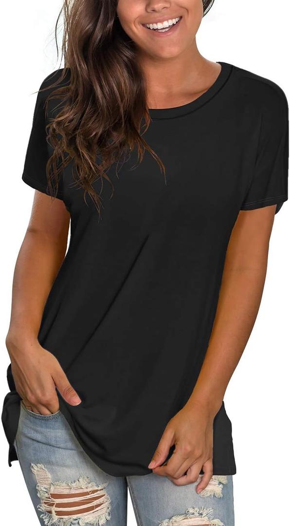 Saloogoe Womens Loose Fit Tshirts Short Sleeve Summer Tops Casual Workout Yoga Tunic T Shirts Tops (XX-Large, 00-black)