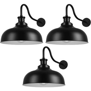 Outdoor Barn Light,16 Inch Dome Outdoor Wall Sconce Farmhouse Exterior Wall Mount Light Vintage Wall Lighting Fixture Industrial Black Wall Lantern for Porch, Entryway, Garage, 3 Pack, Large