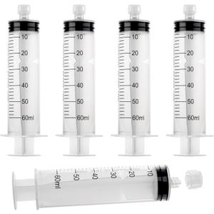 60mL Syringes without Needle, Luer Lock Big Syringe with Cap, Sterile Individually Wrapped, Accurate Liquid Measurement - 10 Pack for Lab Use and Home Care