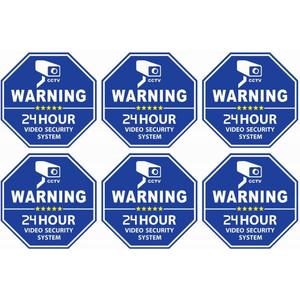 Security Camera CCTV Warning Sign Outdoor/Indoor, 24 Hour Video Surveillance, 6 Vinyl Stickers, 3.3" x 3.3" each