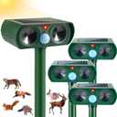 Ultrasonic Animal Repeller Outdoor Solar Deer Repellent Devices Waterproof, Motion Activated Animal Deterrent Devices to Scare Cat Squirrel Rabbit Raccoon Skunk for Yard Garden,4 Pack