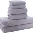 MOONQUEEN Ultra Soft Towel Set - Quick Drying - 2 Bath Towels 2 Hand Towels 2 Washcloths - Microfiber Coral Velvet Highly Absorbent Towel for Fitness, Bathroom, Sports, Yoga, Travel-Grey 6 Pcs