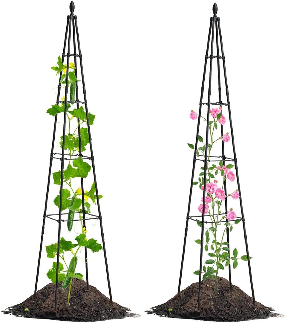 Lalahoni 2 Pack Garden Trellis for Climbing Plants Outdoor Indoor Pot | 67inch Tall Plants Support with Adjustable Stake Arms | Garden Obelisk Trellis, Lightweight, Black