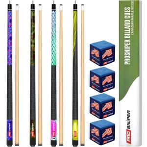Premium Pool Sticks Set of 4 | 58-Inch, 19-Oz Canadian Maple Pool Cue with Low-Deflection Shaft & 4 Extra Chalks | Pro-Grade Billiard Cue for Home & Bar Play Premium Pool Sticks Set of 4 | 58-Inch, 19-Oz Canadian Maple Pool Cue with Low-Deflection Shaft & 4 Extra Chalks | Pro-Grade Billiard Cue for Home & Bar Play