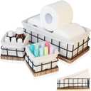 Metal Baskets for Organizing - Set of 3 Black Metal Basket with Liner, Wooden Decorative Baskets for Home Decors, Bathroom Decor & Kitchen Decor, Wooden Wire Basket Storage(1 Large, 2 Small)