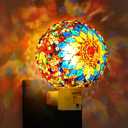 Hortsun Turkish Lamp Stained Glass Night Lights Moroccan Lamp Plug into Wall Mosaic Night Lights Plug in Bohemian Globe Decor for Living Room Corridor Bedroom Decorations Christmas Decor and Gift