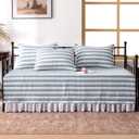 SLEEP ZONE 5 Pcs Daybed Cover Set Stripe Cotton Quilting Cozy All Season Cozy Dayebed Comforter Bedding Set with Bedskirt, Matching Shames, 75" 39", Blue
