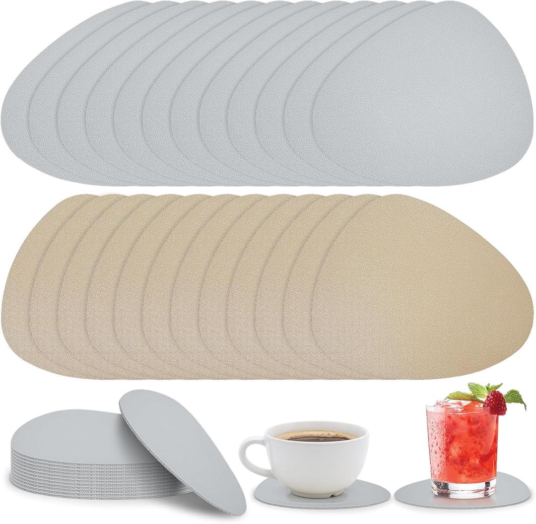 12 Sets Faux Leather Coasters for Drinks, Handmade Dual Sided Drink Coasters for Tabletop Protection, Non-Slip Washable Coasters for Tea Cup Living Room Office Desk DecorationGrey and Brown
