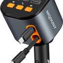 Retractable Car Charger,5 in 1 Fast Cars Phone Charger 90W,Bluetooth 5.3 FM Transmitter Adapter,Handsfree Call,2 Retractable Cables and USB Chargers for iPhone17/16 15/14/13 (Black)