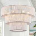 25.19" Boho Large Rattan Chandelier Light Fixture, 6-Light for Foyer, White
Farmhouse Pendant Light Hand Woven Chandeliers for Kitchen Bedroom, Dining Room, Living Room, Hallway