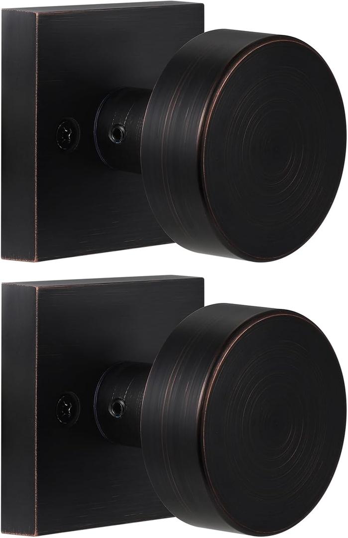 coolnews 2 Pack Oil Rubbed Bronze Dummy Door Knobs Interior, Single Sided Square Modern Dummy Door Knob Door Handle for Hall/Closet, Antique Bronze