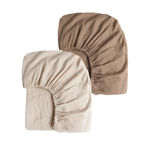 Muslin Crib Sheets for Girl Boy, 2 PCS Soft and Breathable Cotton Baby Sheets for Standard Crib Mattress, 52"x 28" (Brown, Cream)