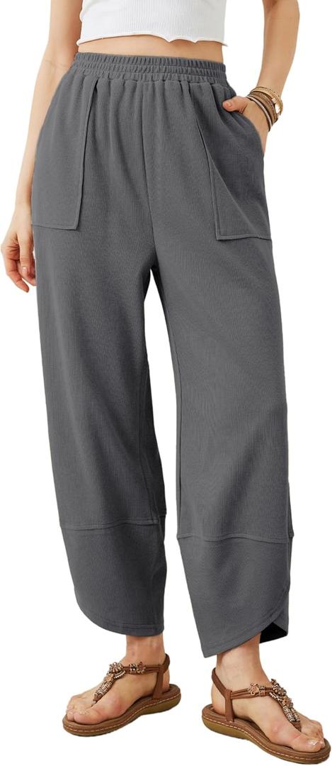 Xiaoxuemeng Womens Baggy Wide Leg Pants Casual Elastic Waisted Palazzo Harem Pants with Pockets (Large, Darkgrey)