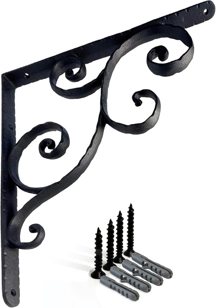 NACH Decorative Shelf Brackets, 1 Pack of 14.5 x 1 x 14.5 inch, Black Cast Iron Shelving Brackets - Metal Shelf Brackets for Wall - Victorian Scroll Shelf Bracket (Large)