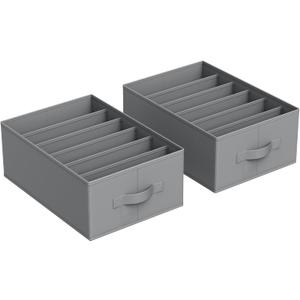 SONGMICS Set of 2 Large Size Wardrobe Clothes Organizers, 6-Compartment Foldable Drawer Organizers with Handles, 16.5 x 11.8 x 6.7 Inches, for Pants, Sweaters, Jeans, Dove Gray