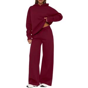 PRETTYGARDEN Womens Sweatsuits 2 Piece Set 2026 Casual Winter Long Sleeve Hoodie Loose Wide Leg Sweatpants Fall Tracksuit (Small, Red)