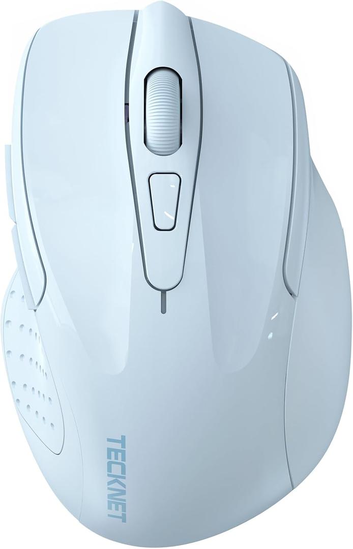 TECKNET Wireless Mouse (2.4G & BT5.0/3.0) Silent 4800 DPI Computer USB A & Bluetooth Mouse 6 Buttons, Wide Compatibility - Light Blue