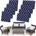 Newwiee 8 Pcs Stretch Patio Outdoor Cushion Covers Waterproof Replacement Sofa Couch Covers for 4 Backrests and 4 Cushions Washable Lawn Garden Seat Furniture Protector(Navy Blue)