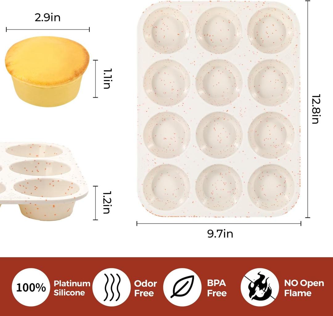 Silicone Muffin Pan 24 Cup Regular Silicone Cupcake Pan [2 Pack] Non-stick Baking Molds Great for Making Muffin Cakes, Bread, Tart, Brownies (Black & Grey, 2 Pack 24 Cup Mini)
