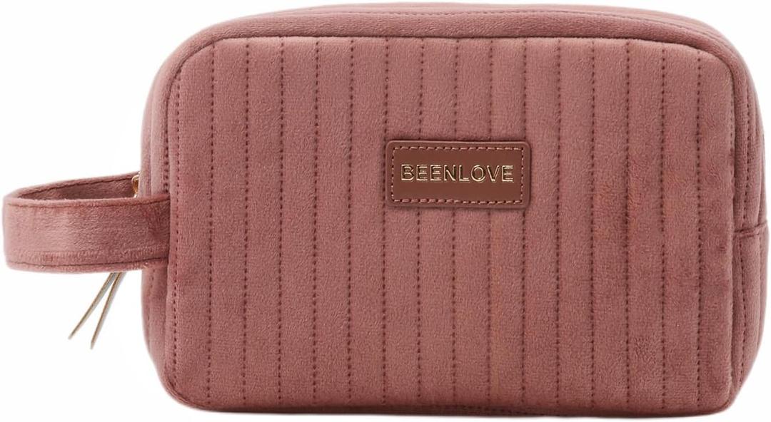 Makeup Bag Travel Cosmetic Bag for Women,Zipper Make Up Pouch with Handle Velvet Soft Toiletry Organizer Storage Bag Cosmetic Travel Cloth Bag(Pink)