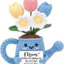 2 x Birthday Gift for Mom 2026 - Unique Crochet Flower Pot, I Love You Mom Flower Crochet, Thank You for Helping Me Grow Gift, Stepmom Mother in Law Gifts from Daughter Son