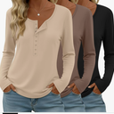 3 Pack Women's Long Sleeve Henley Shirts Button U Neck Tops Casual Layering Tee Blouse 2025 Fall Trendy T-Shirts, Count of 3, Size Medium