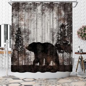 WELMECO Bear Shower Curtain Rustic Shower Curtain Cabin Bathroom Decor 72x72inch Polyester Fabric