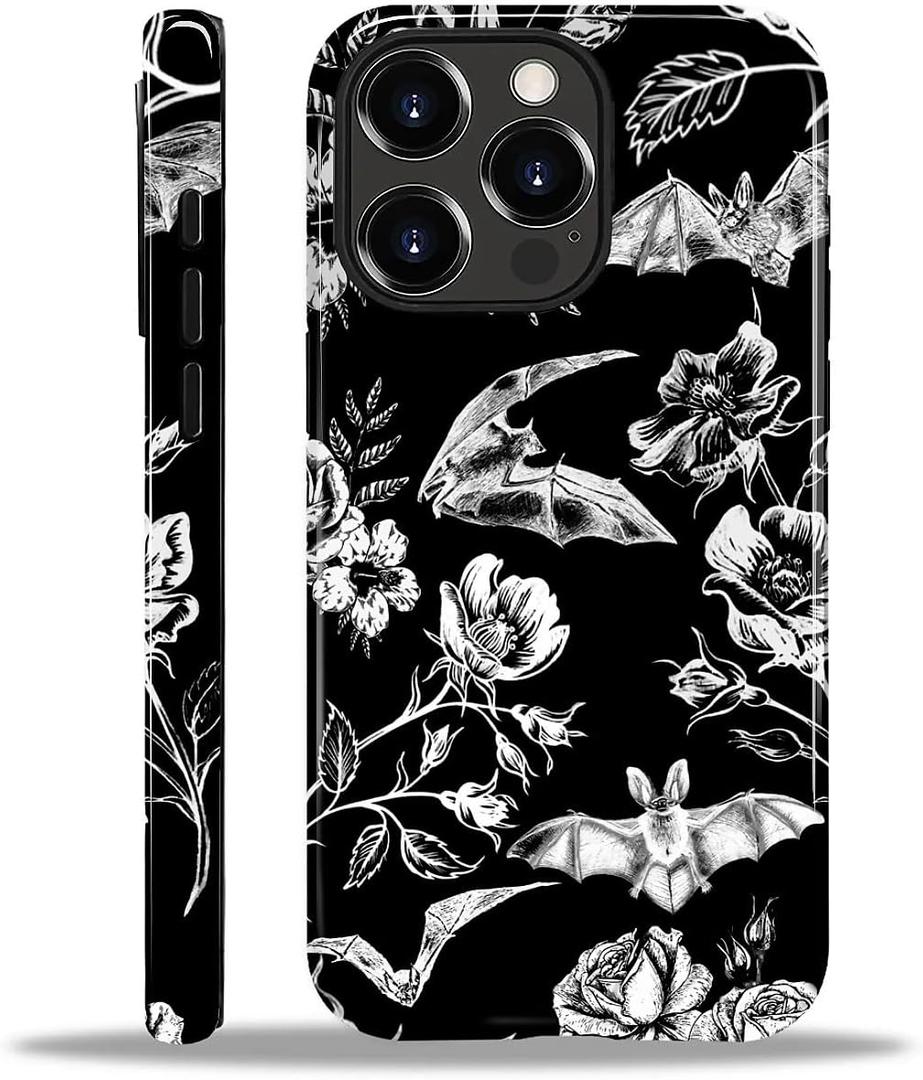 Case for iPhone 13 Pro Max, Hybrid Heavy Duty 2 in 1 Full Body Rugged Shockproof Protection Glossy Case for iPhone 13 Pro Max - Dark Gothic Bats