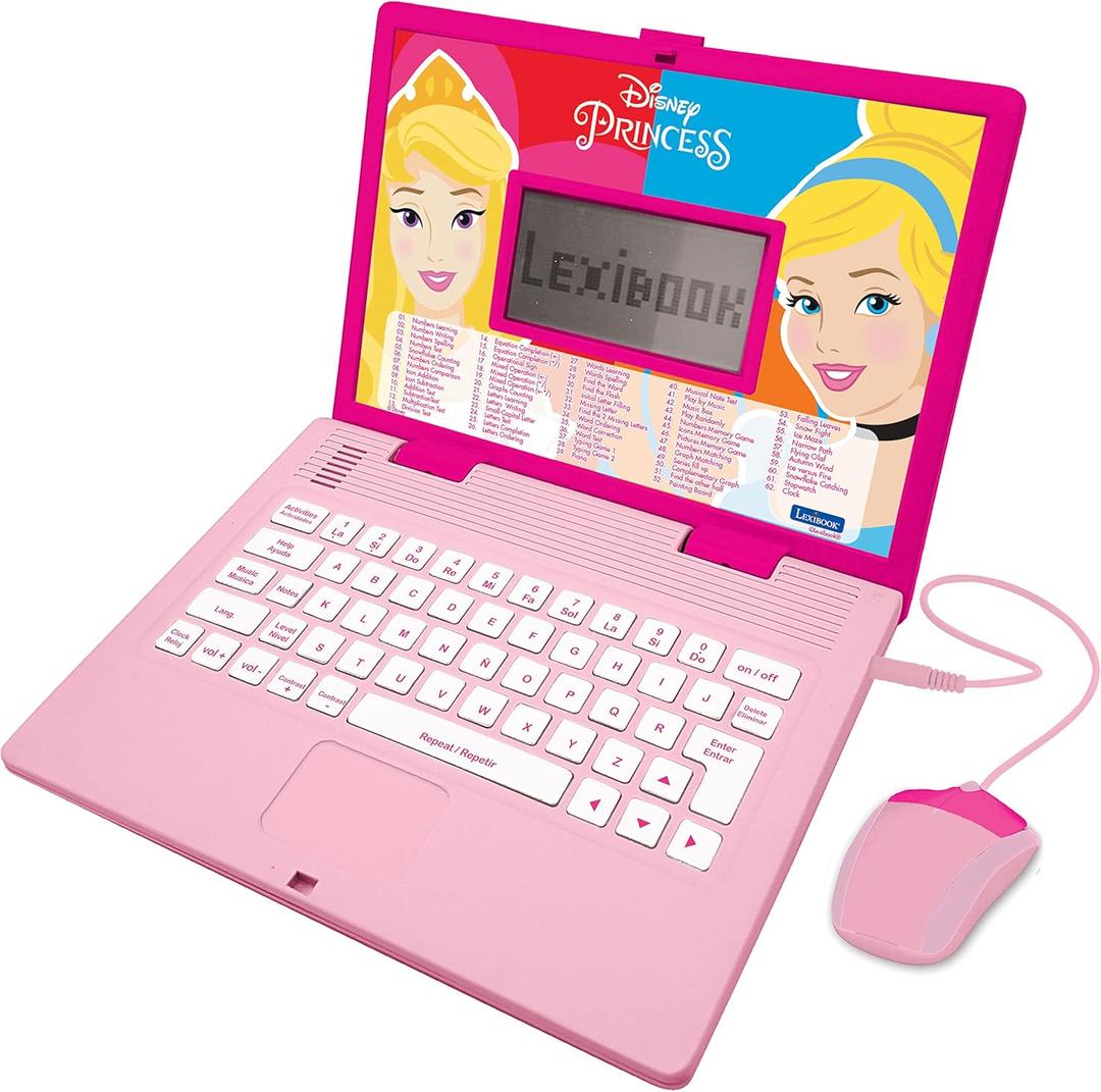 Lexibook Disney Princess - Educational and Bilingual Laptop Spanish/English - Girls Toy with 124 Activities to Learn, Play Games and Music - Pink JC598DPi2