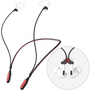Ultra Strong Magnetic Compatible Airpod Pro Strap Anti-Lost Cord Sports Lanyard Compatible with Airpods 4 3 2 1 Pro 3 2 1, Black with Red