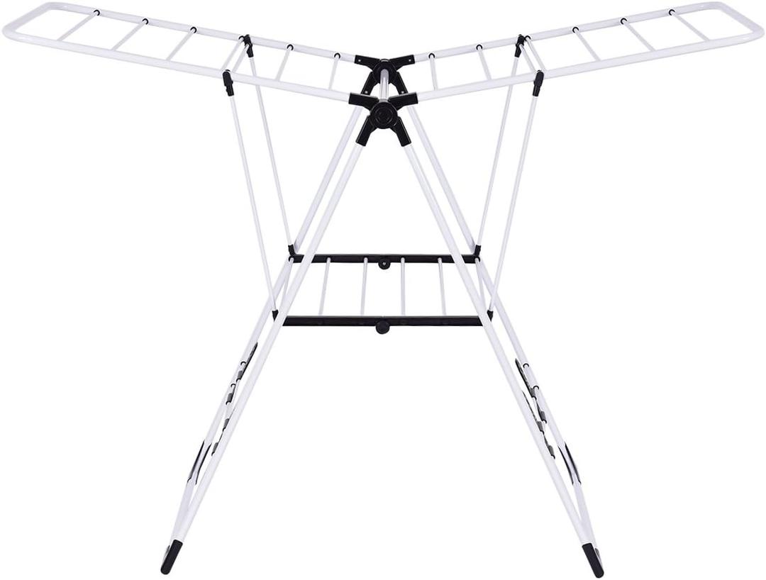 S AFSTAR Folding Clothes Drying Rack, Collapsible Laundry Drying Rack w/Adjustable Gullwing & Shoe Holder, Space-Saving Clothes Drying Hanger for Indoor & Outdoor Use, No Assembly Required