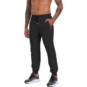 Men's Athletic Pants Lightweight Joggers Pants with 3 Zipper Pockets 32" Inseam Quick Dry Workout Track Running Pants Gym (Medium, Black)
