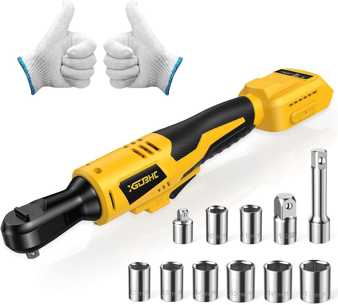 3/8" Cordless Ratchet Wrench for DeWalt 20V Max Battery - 75Ft-Lbs Brushless Motor Electric Ratchet Set with 0-300RPM Variable Speed, 8 Sockets, 3/8" and 1/4" Adapters,3" Extension Bar (Tool Only)