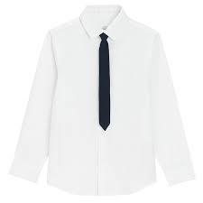 White Button Up Long Sleeve Shirt with Clip On Tie, 14Y