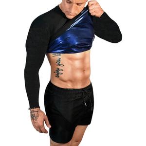 FUXERT Sauna Shirt for Men Long Sleeve Sauna Suit Sweat Compression Top Weight Loss Body Shaper for Workout Sports(BK XXL)
