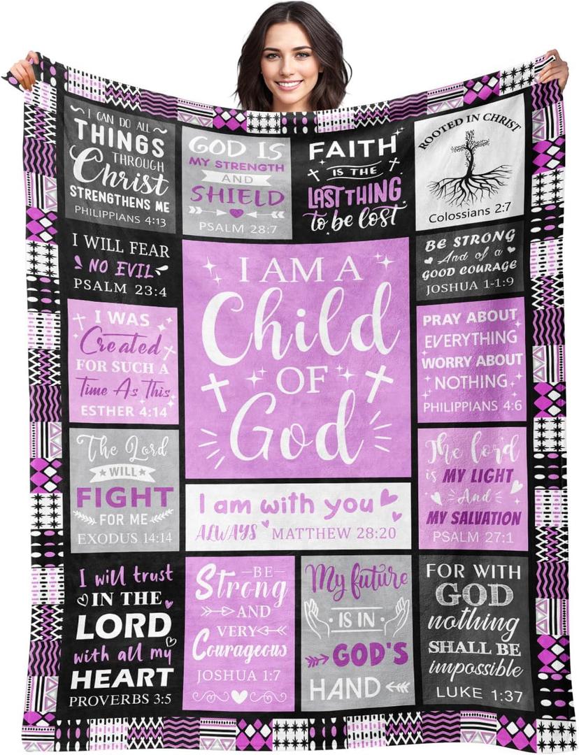 Baptism Gifts for Girl - Christian Gifts for Women - I Am a Child of God Blanket 50"x60" - Inspirational Birthday Religious Catholic & Communion Confirmation Gift for Teen Girls Daughter Granddaughter