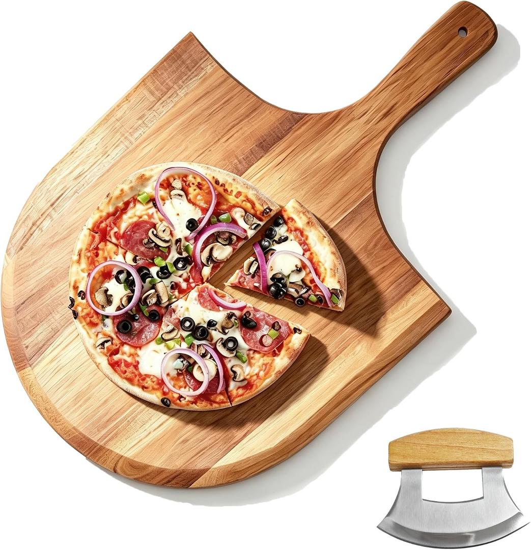 Pizza Peel 16 inch, Wooden Pizza X-Large Paddle Spatula with Cutter