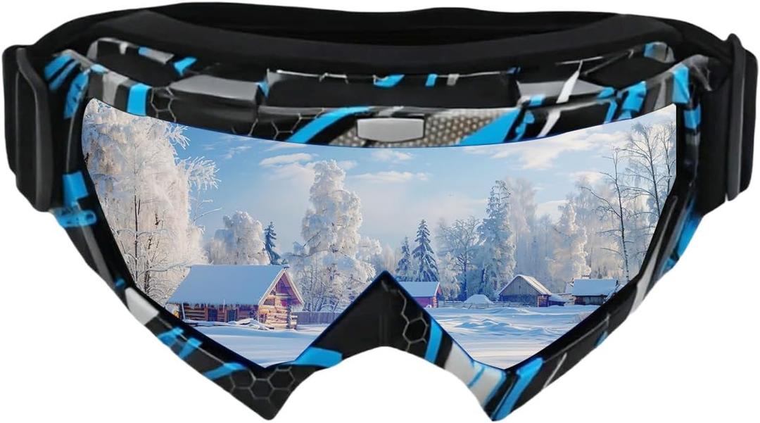 Skiing Motocross Goggles,Racing Riding Goggles ATV Dirt Bike,Ventilation Anti-Fog UV Impact Resistant for Adult (09-6 Series, Tech Blue Frame and Ice Blue Lenses)
