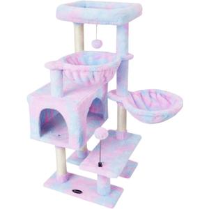 KIYUMI Cat Tree Cat Tower Condo with Sisal Scratching Post for Indoor Cats Cat Tree Cat Furniture with Hammock Perch and Kitten Ball Toys, Multi-Level Pet Activity Center Rainbow (39")