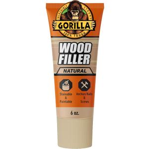 Gorilla All Purpose Wood Filler, Natural Color, 6 Ounce Tube (Pack of 1) - Water Resistant for Indoor or Outdoor Projects and Repairs