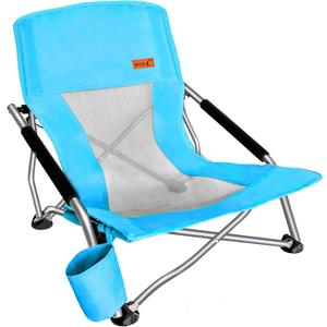 Nice C Low Beach Camping Folding Chair, Ultralight Backpacking Chair with Cup Holder & Carry Bag Compact & Heavy Duty Outdoor, Camping, BBQ, Beach, Travel, Picnic, Festival (Set of 1 Blue), 23" x 23" x 23"