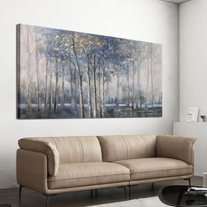 Canvas Wall Art Decor Modern Wall Art Decor Prints Gold Wall Art Pictures Wall Decor Blue Grey Misty Botanical Textured Artwork for Walls For Room Living Room Bedroom Office Wall Decor 20"X40"