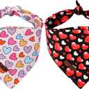 Lionet Paws Valentine's 2pcs Dog Bandanas, Black Heart & Colorful Heart Dog Scarf Bib Premium Fabric, Happy Valentine Love Bandanas for Medium Large Dogs Pets