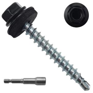 250pcs #10 x 1-1/2" Black Hex Head Self-Drilling Metal Roofing Screws, EPDM Washer, Colored Head, Sheet Metal Roof Screw with Hex Driver Bit