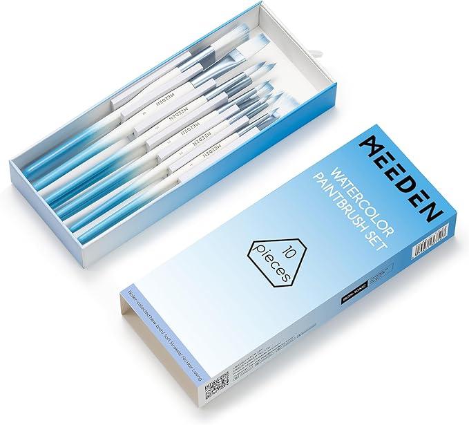 MEEDEN Watercolor Paint Brush Set: 10 Pcs Art Painting Brushes with Flat Round Detail Types  Artist Paint Brushes for Adult Beginner Watercolor Gouache Inks Painting