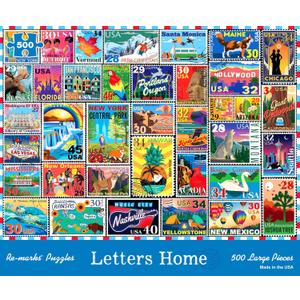 Re-marks Letters Home Stamp Collage Puzzle, 500-Piece Jigsaw Puzzle for All Ages