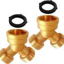 2PCS Garden Hose Splitter Brass 3/4" GHT Thread Heavy Duty 2 Way Y Connector with Washers Garden Hose Adapter for Backyard Water Tap, Outlet, & Spigot
