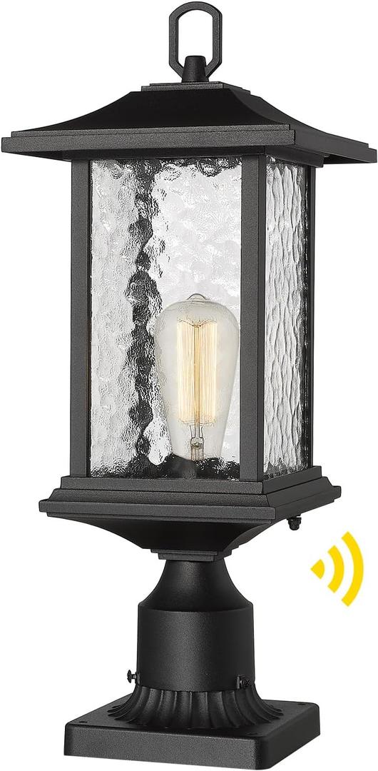 Beionxii Dusk to Dawn Outdoor Post Lights, 21inch Large Exterior Lamp Post Light Pier Mount Lantern with Base, Black Cast Aluminum w/Water Glass - A272P-1PK (NOT Solar, 110-120V AC), Extra Large